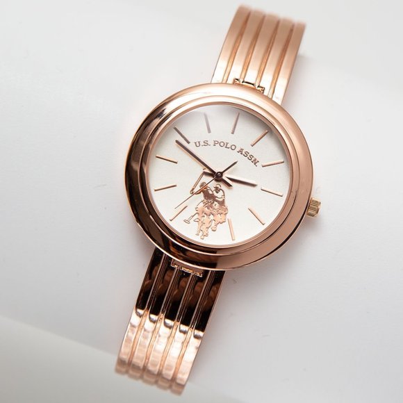 U.S POLO ASSN. LADIES ROSE GOLDTONE BANGLE WATCH - Picture 1 of 2